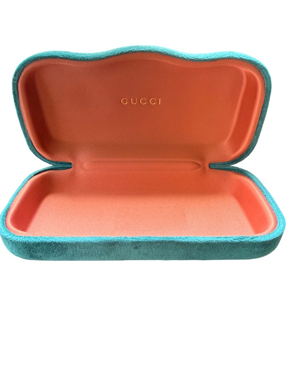 Gucci Velvet Eyewear Case in Teal Exterior & Coral Interior